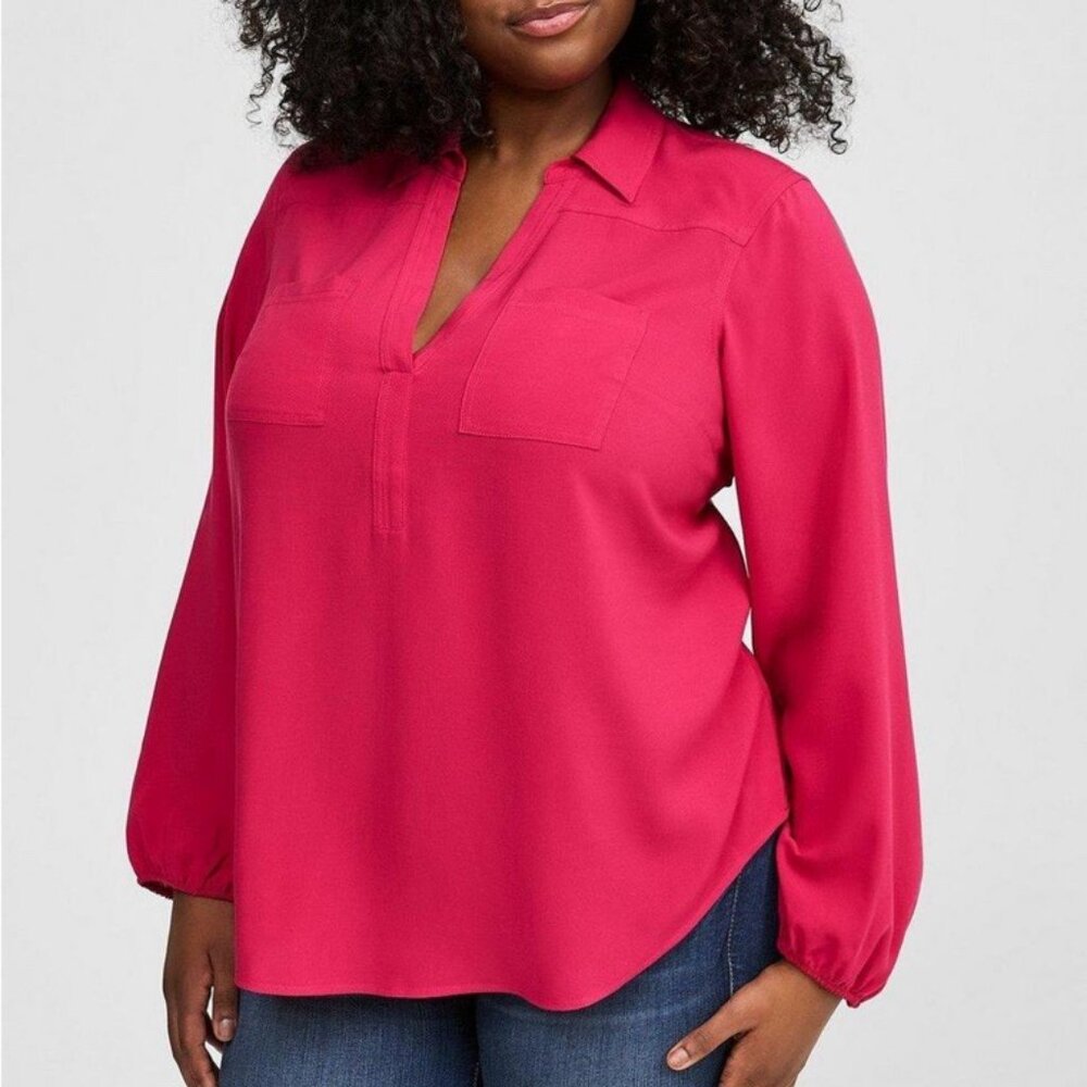 Torrid Harper Challis Collared Long Sleeve Blouse